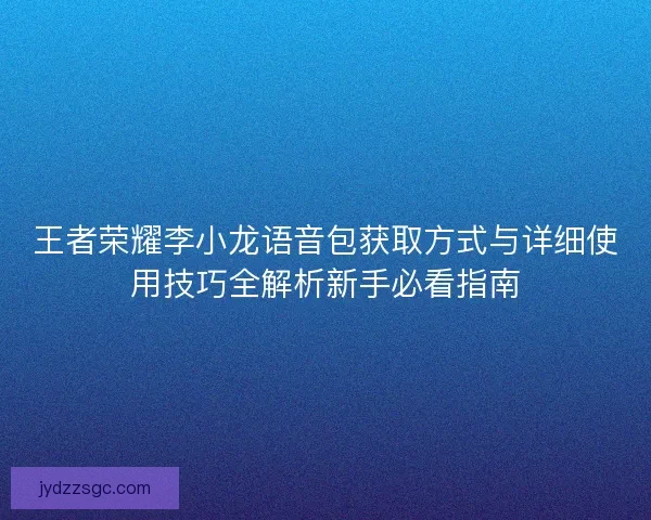 王者荣耀李小龙语音包获取方式与详细使用技巧全解析新手必看指南 王者荣耀李小龙语音包获取方式与详细使用技巧全解析新手必看指南