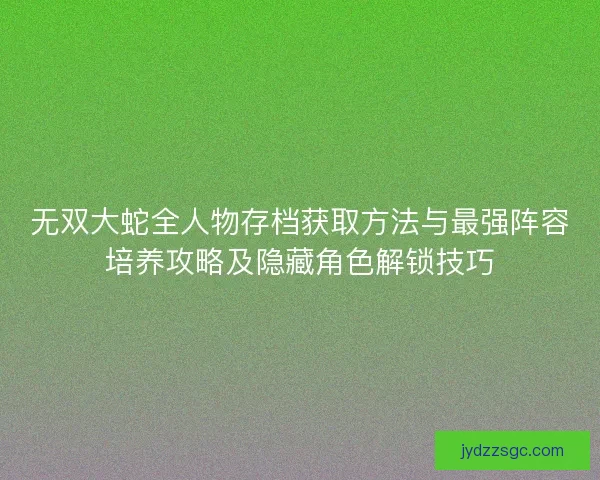 无双大蛇全人物存档获取方法与最强阵容培养攻略及隐藏角色解锁技巧